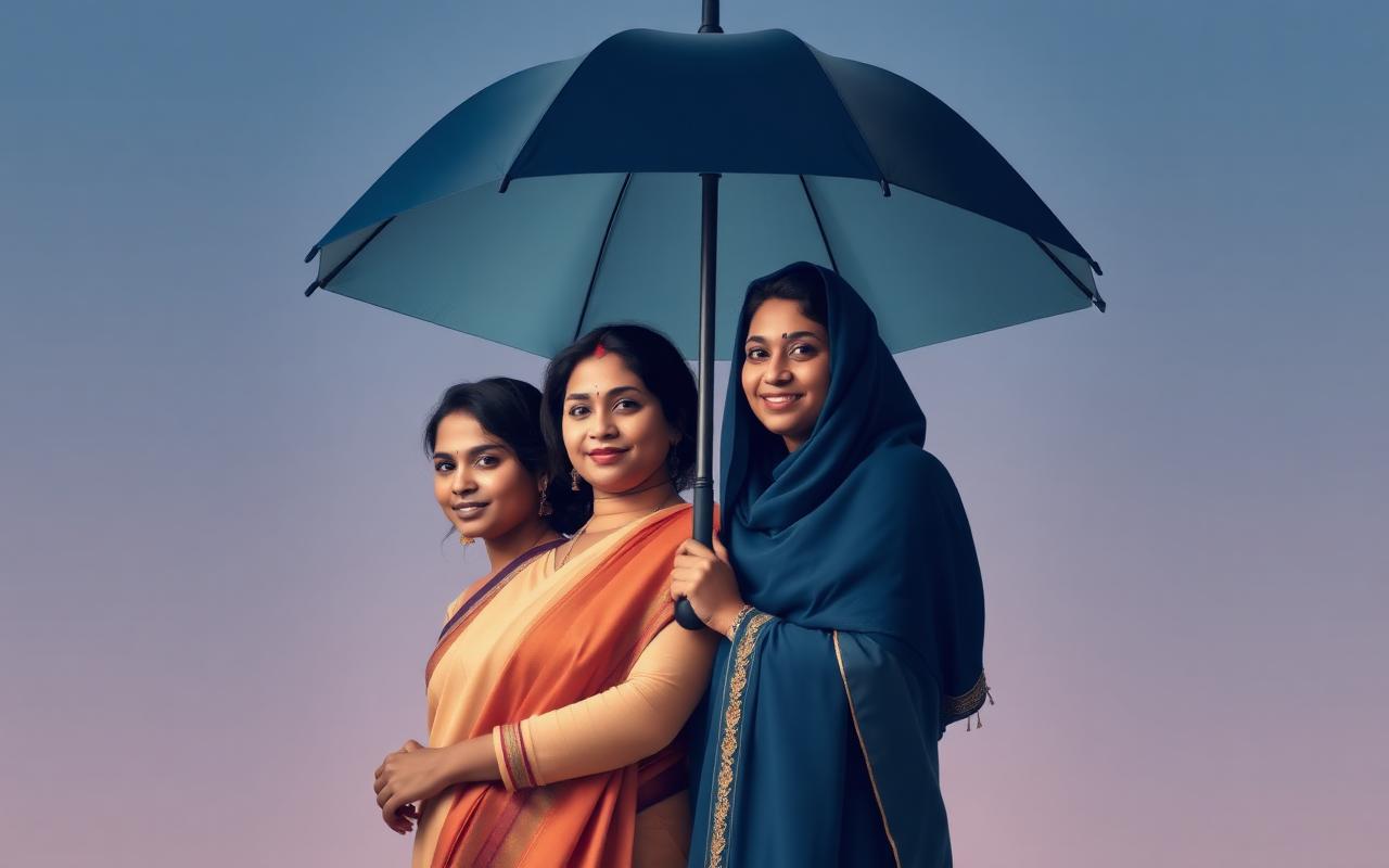 Family standing protected under an umbrella as a symbol of insurance