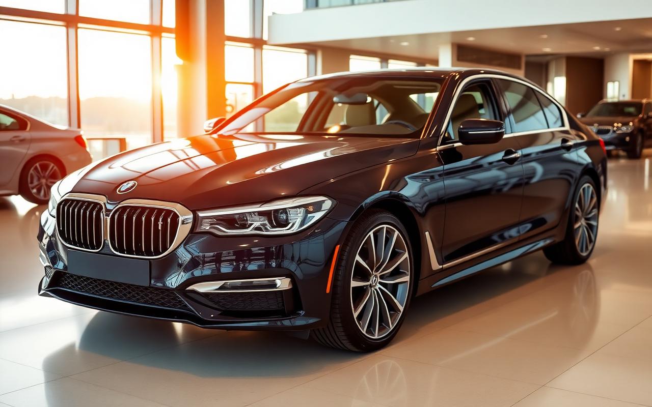 Premium sedan in a modern showroom